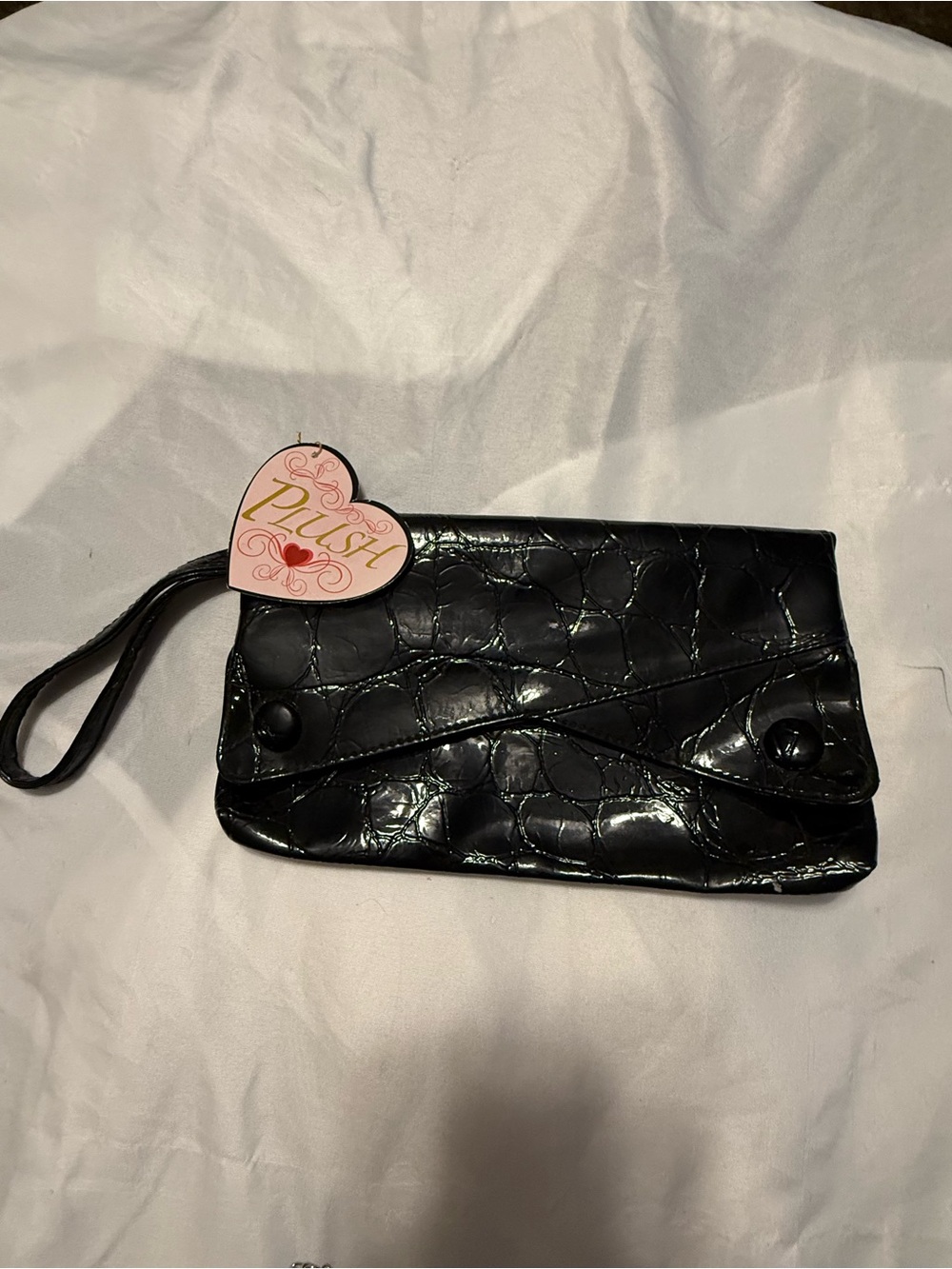 Plush nwt Black Croc-Pattern Wristlet Clutch
